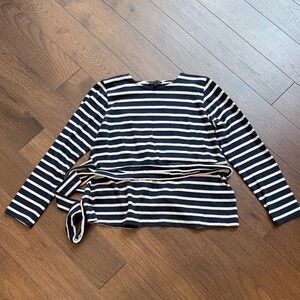 J. Crew Striped Long Sleeve Top Waist Tie and Semi Open Back Medium  C22-030